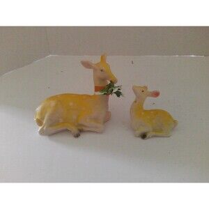 Vintage Christmas 1960s Blow Mold Soft Plastic Deer Set of 2 Hong Kong